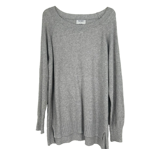 NEW Old Navy Gray Knit Tunic Sweater Boat Neck Lightweight Ribbed Trim Size XL - Picture 1 of 10